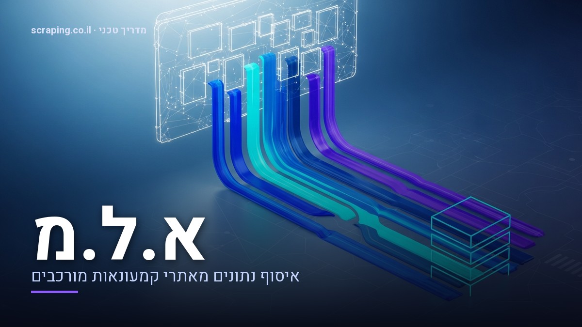 מדריך טכני מתקדם לתהליך scraping אתר א.ל.מ איור טכני המדגים את תהליך scraping א.ל.מ, עם זרימת נתונים מאתר קמעונאות למסד נתונים מובנה