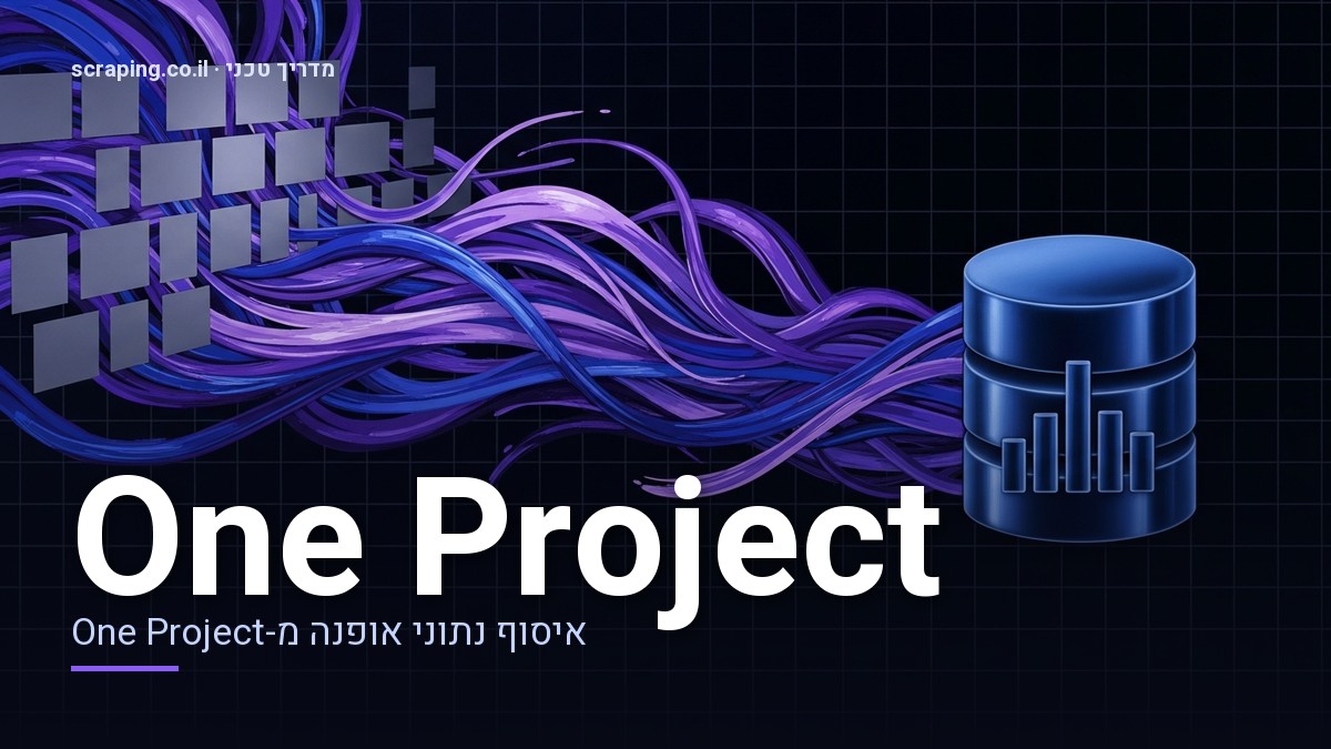 מדריך טכני מתקדם לתהליך scraping One Project ואיסוף נתוני קטלוג אופנה איור טכני המציג תהליך scraping One Project, עם קווי נתונים הזורמים מאתר אופנה למסד נתונים
